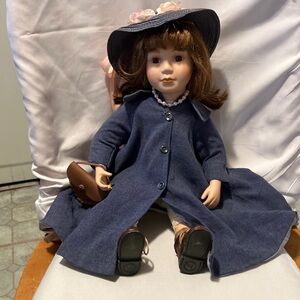 Lovely 1999 porcelain face n hands Kelly doll.  17”  vintage coat - dress with